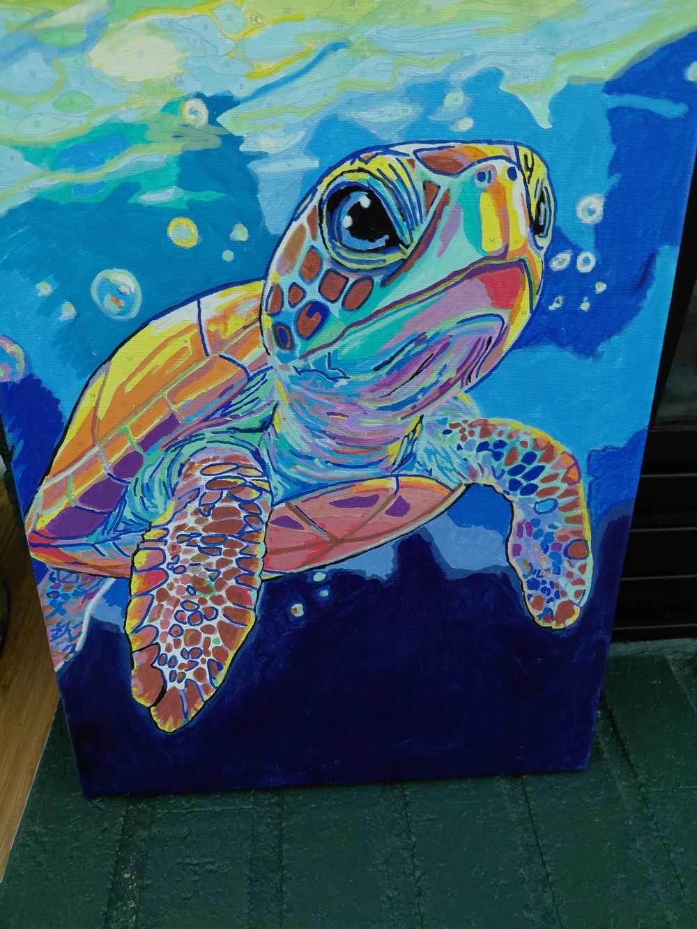 Colorful Sea Turtle Canvas Art Print - Multicolor